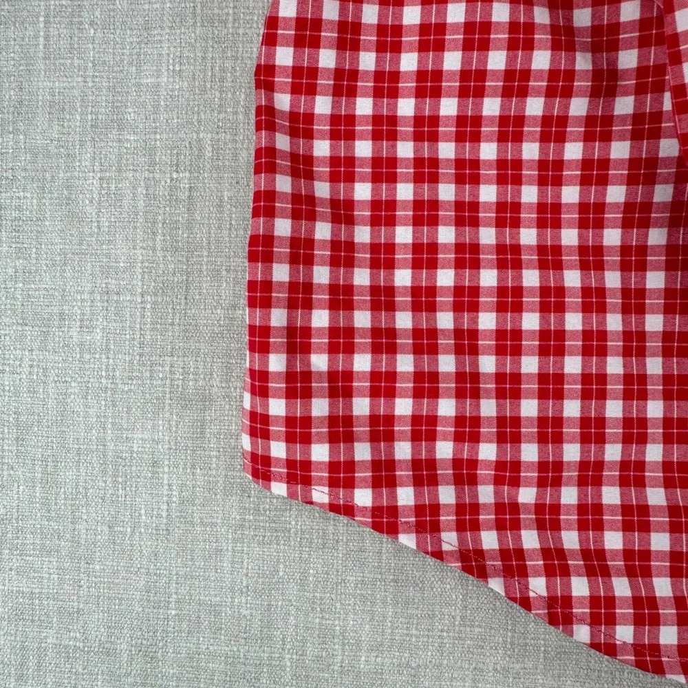 Banana Republic Button Down Mens M Red Gingham Slim Flex Fit Tech Stretch Cotton